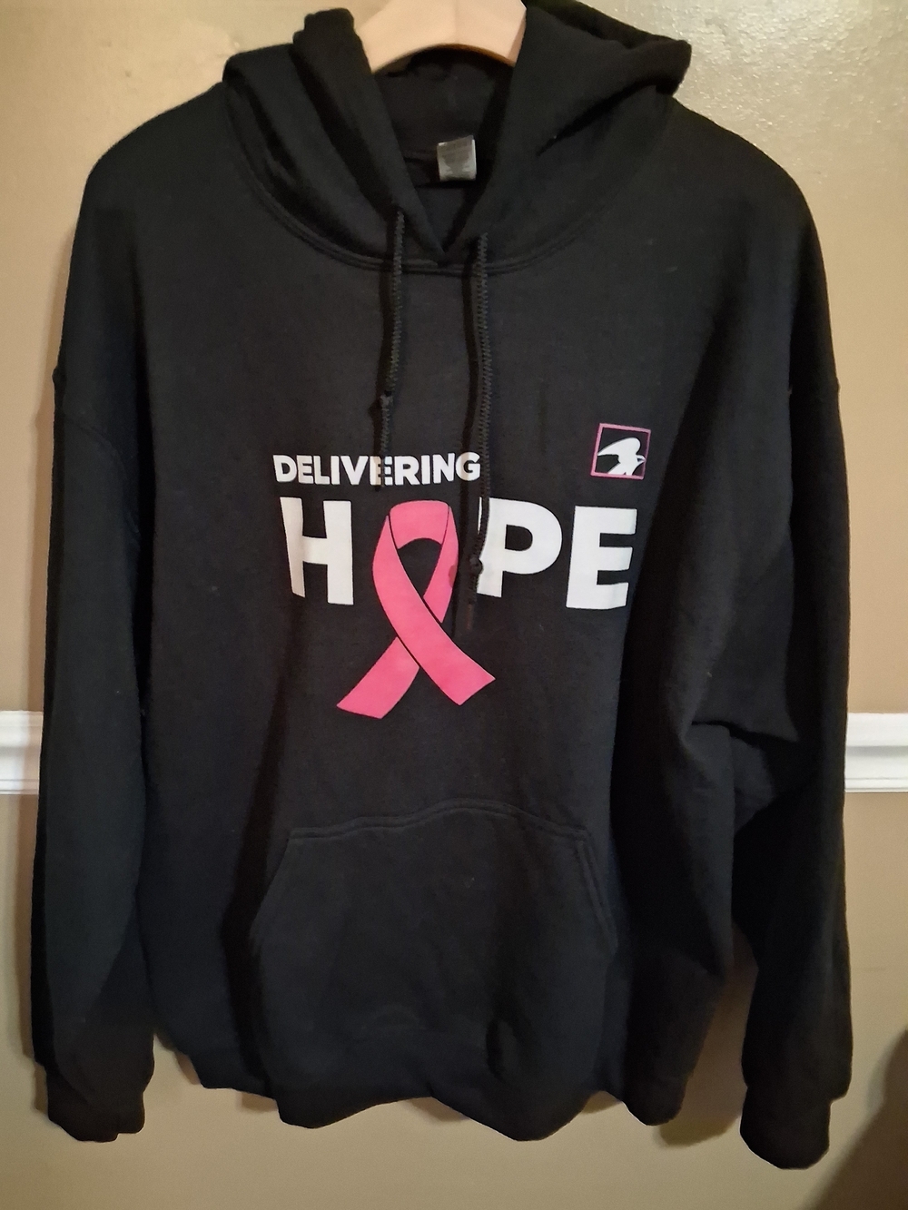 Gildan Black Crewneck Hoodie with Pink Ribbon HOPE Graphic